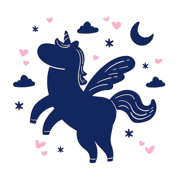 Free vector flat design unicorn silhouette illustration