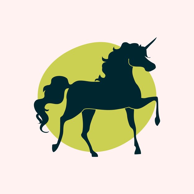 평평한 디자인의 유니콘 실루 일러스트레이션