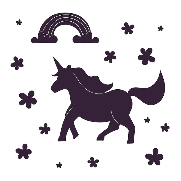 Free vector flat design unicorn silhouette illustration