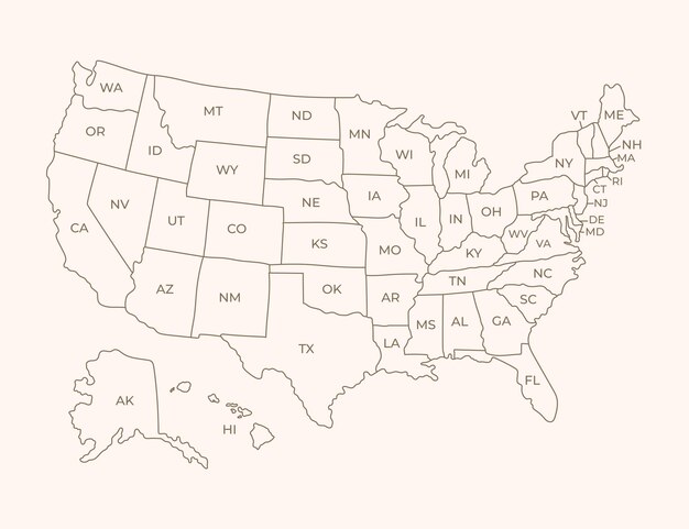 Flat design united states outline maps