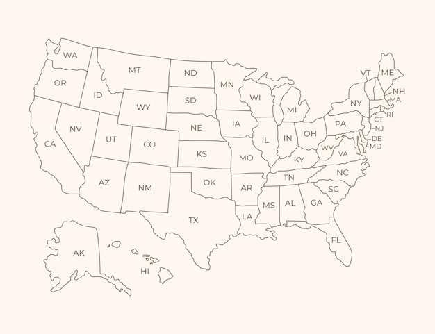 フラットなデザインの米国のアウトラインマップ