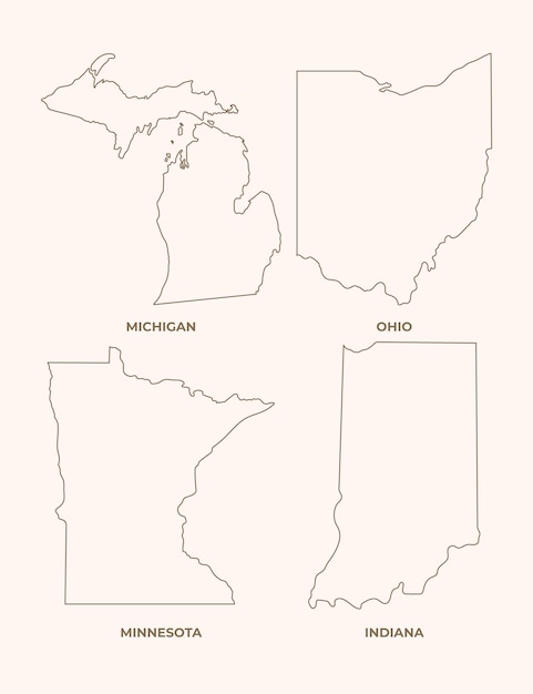 Mappe di contorno degli stati uniti di design piatto