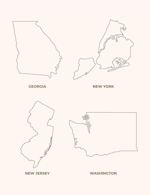 Mappe di contorno degli stati uniti di design piatto