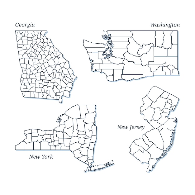 Flat design united states outline maps