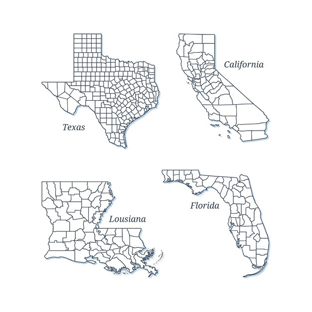 Flat design united states outline maps