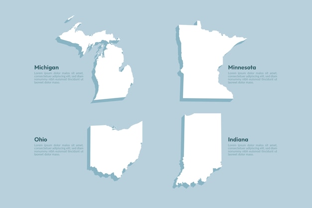 Mappe di contorno degli stati uniti di design piatto