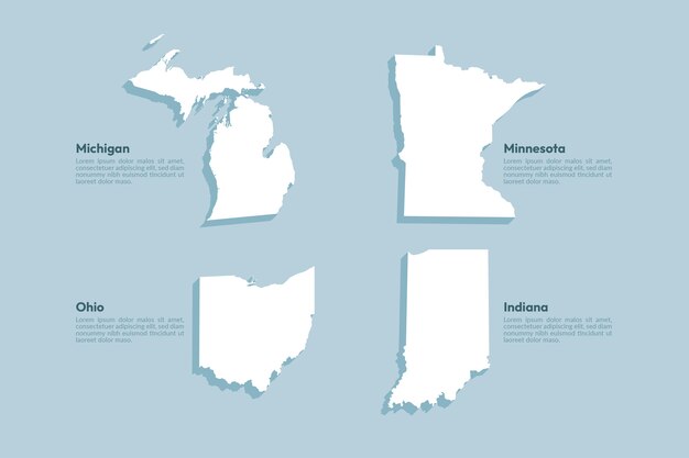 Flat design united states outline maps