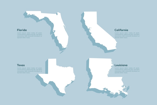 Vettore gratuito mappe di contorno degli stati uniti di design piatto