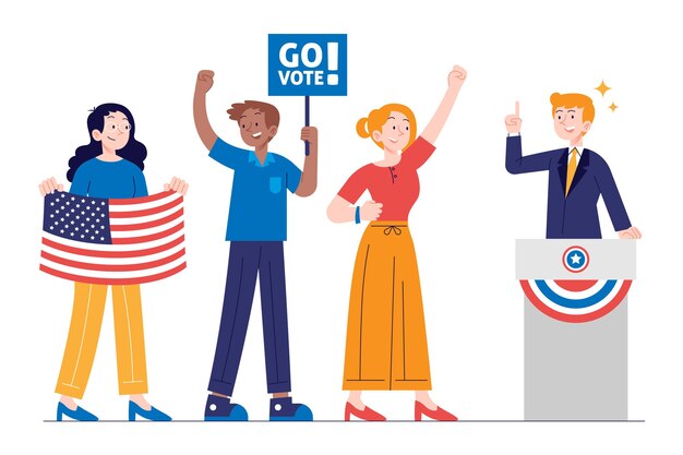 무료 벡터 평면 디자인 미국 선거 캠페인 장면