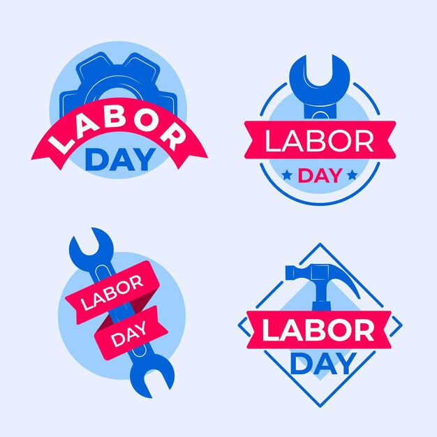 Flat design usa labor day badge collection