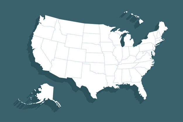 フラットデザインアメリカ白地図