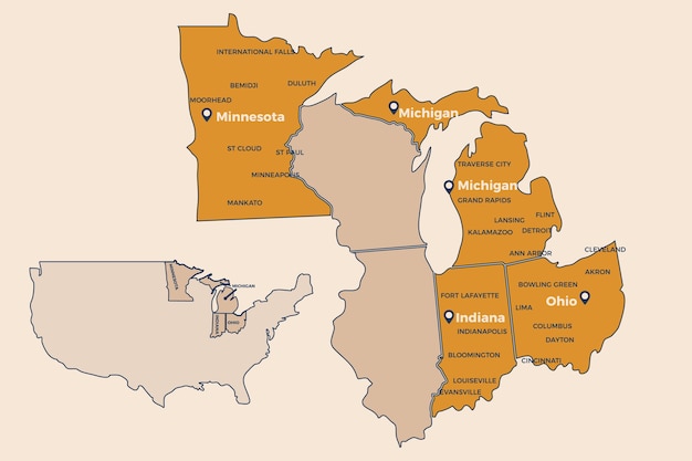 Flat design usa states outline map