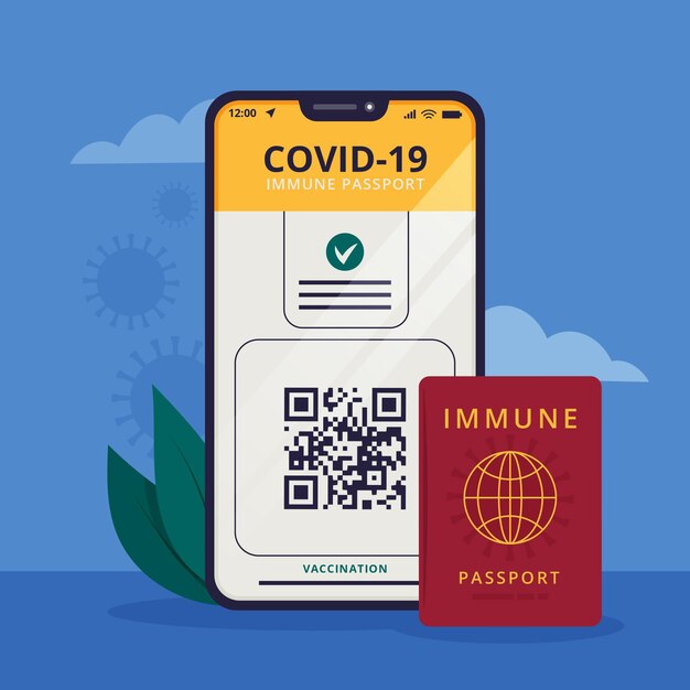 Flat design vaccination passport for traveling