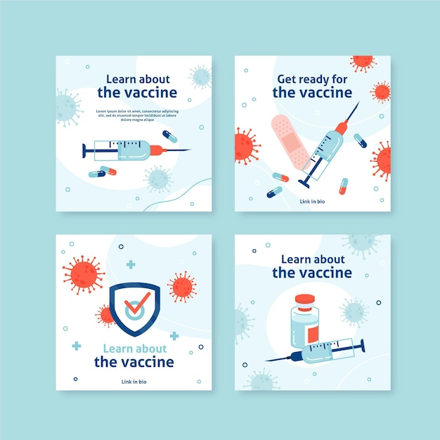 Free vector flat design vaccine instagram post pack