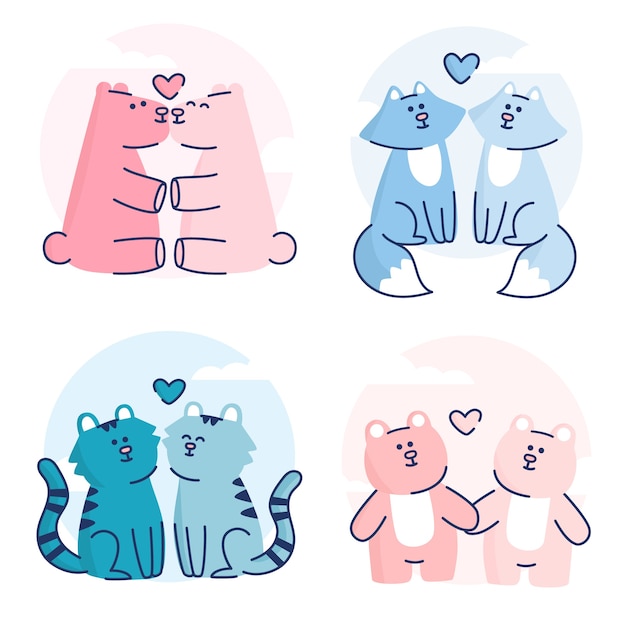 Free vector flat design valentine's day animal couple