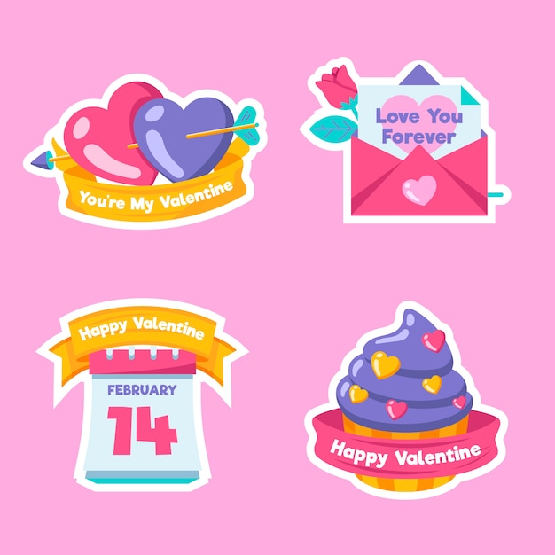 Free vector flat design valentine's day badge collection