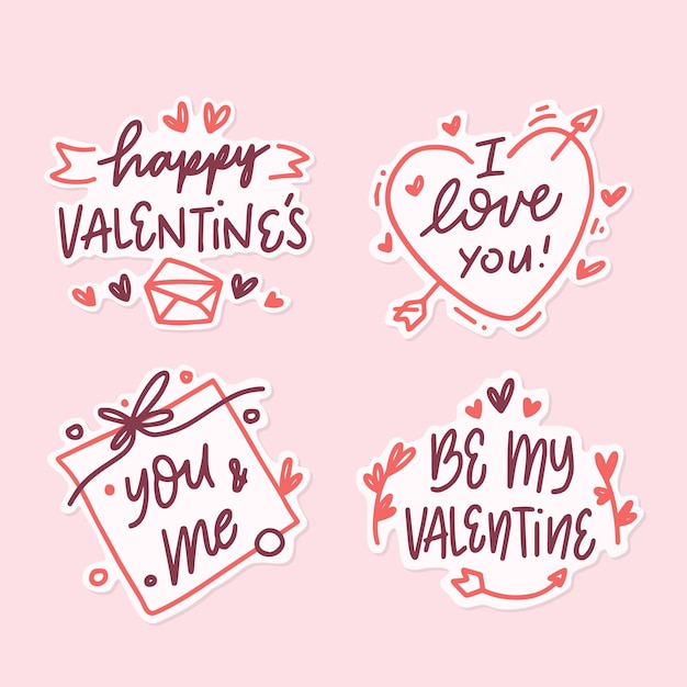 Vettore gratuito pack di badge per san valentino design piatto