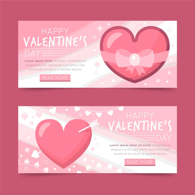 Pacchetto di banner design piatto di san valentino