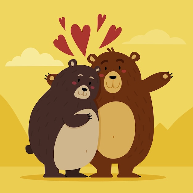 Flat design valentine's day bear couple