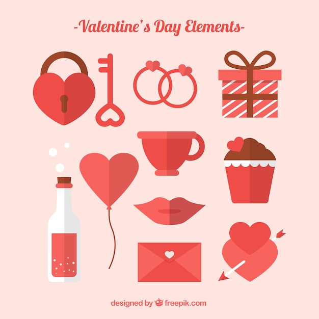 Free vector flat design valentine's day element collection