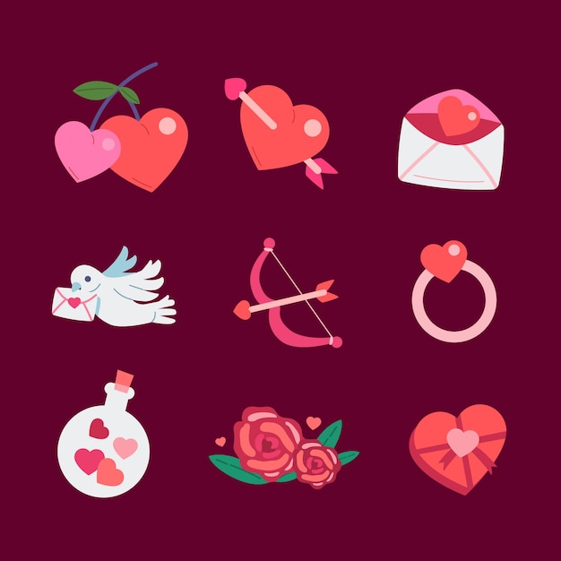 Free Vector flat design valentine's day element pack