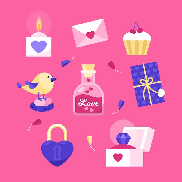 Flat design valentine's day elements set