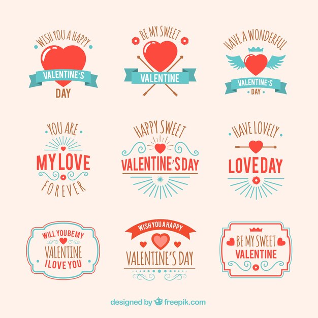 Flat design valentine's day label / badge collection