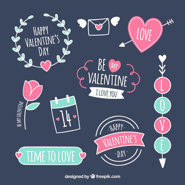 Flat design valentine's day label / badge collection