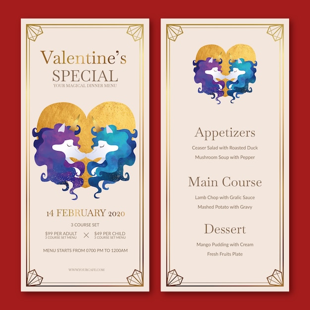 Flat design valentine's day menu template