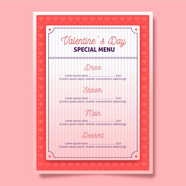 Flat design valentine's day menu template