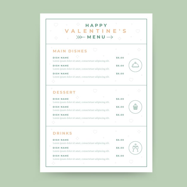 Flat design valentine's day menu template