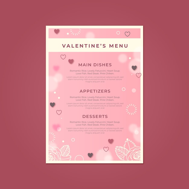 Flat design valentine's day menu