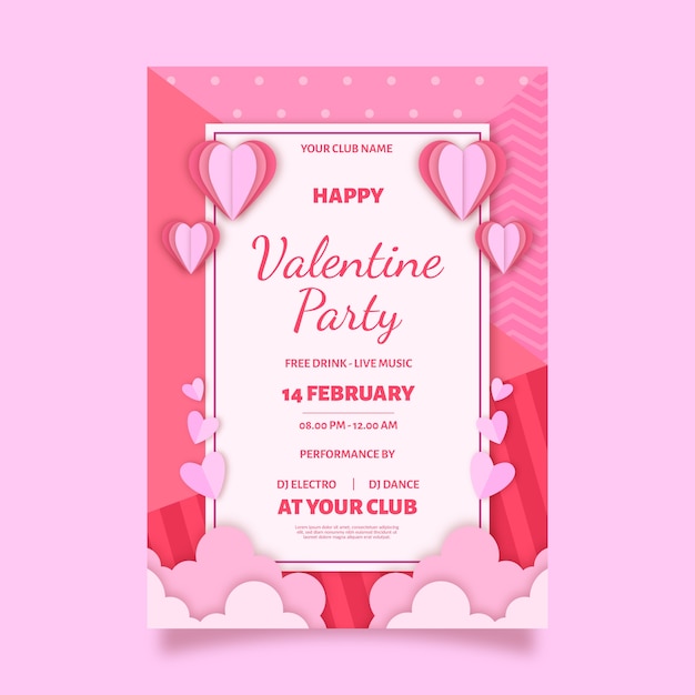 Flat design valentine's day party poster template