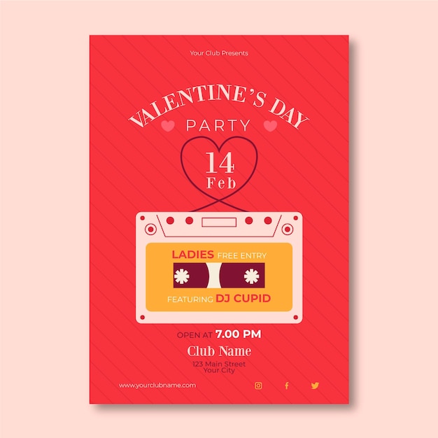 Free vector flat design valentine's day party poster template