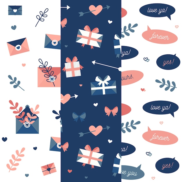 Free vector flat design valentine's day pattern collection