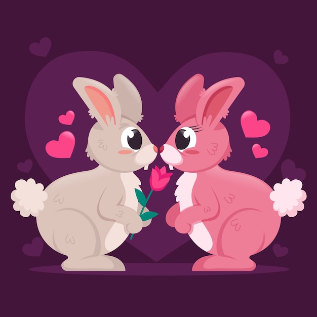 Flat design valentine's day rabbit couple