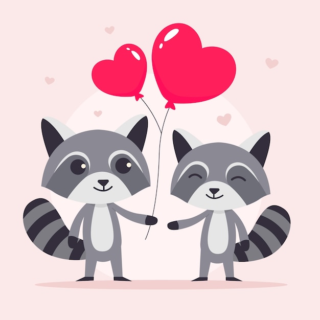 Free vector flat design valentine's day raccoons couple