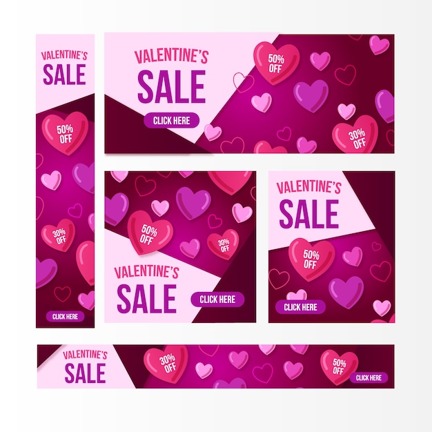 Vettore gratuito banner di vendita di san valentino design piatto