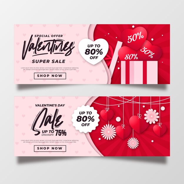 Flat design valentine's day sale banners