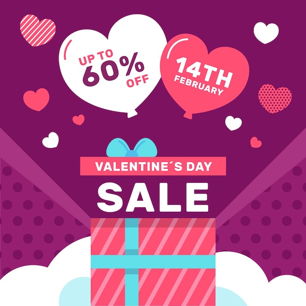 Free vector flat design valentine's day sale with gift