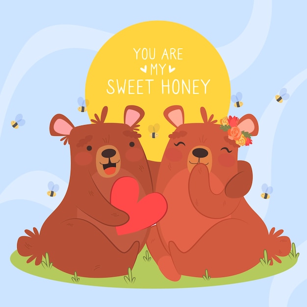 Free vector flat design valentines day animal couple illustration