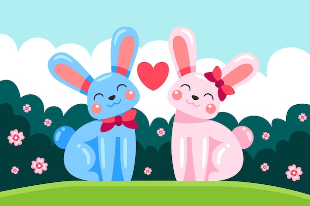 Flat design valentines day animal couple