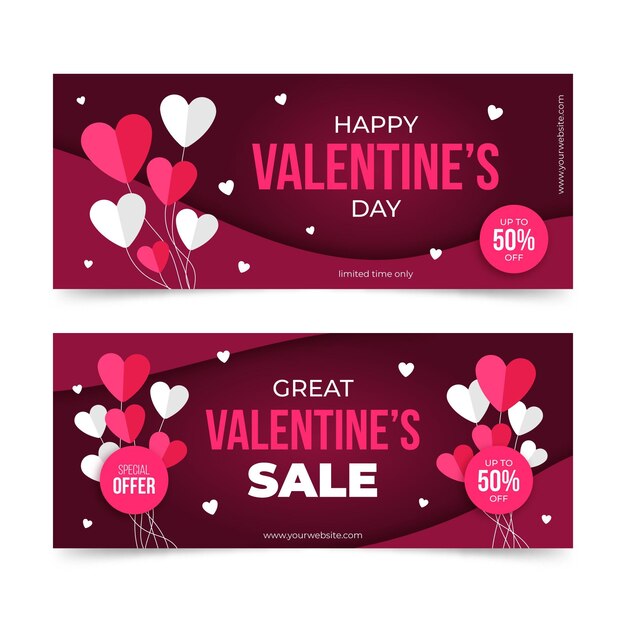 Vettore gratuito modello di banner design piatto san valentino