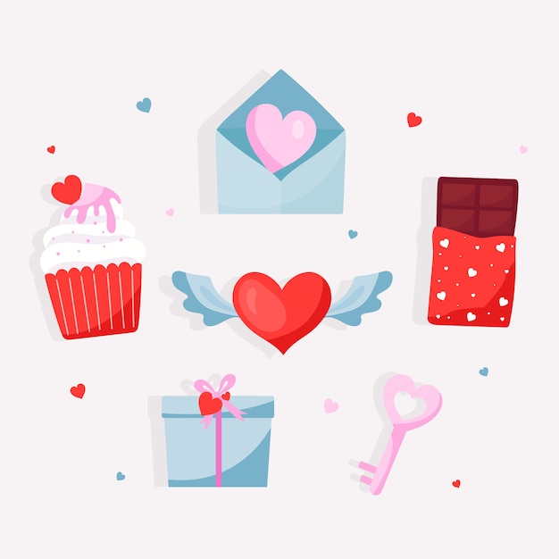 Free vector flat design valentines day element collection