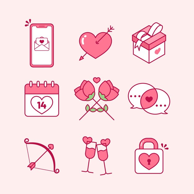 Free Vector flat design valentines day element collection