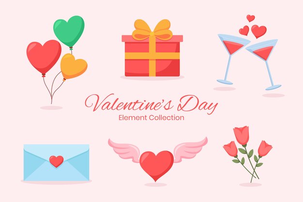 Flat design valentines day element collection