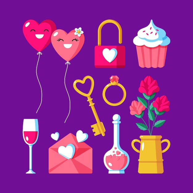 Free vector flat design valentines day element collection