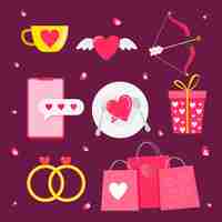 Free vector flat design valentines day element collection