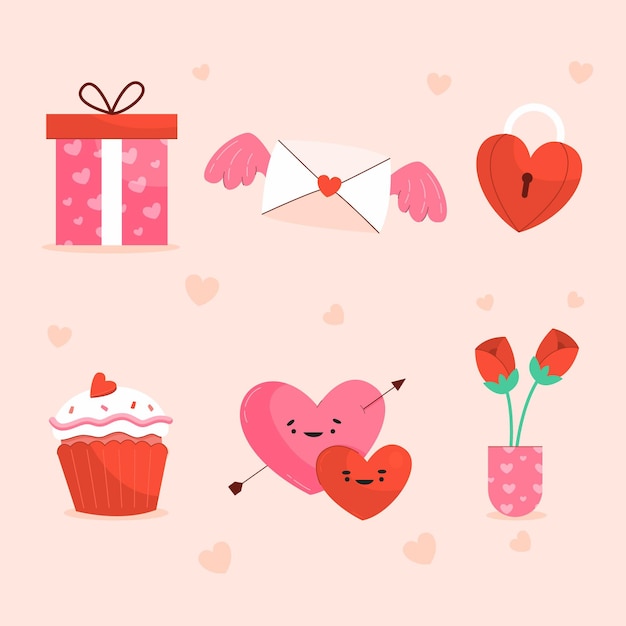 Free vector flat design valentines day element collection