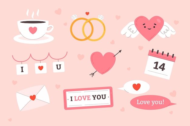 Free vector flat design valentines day element collection